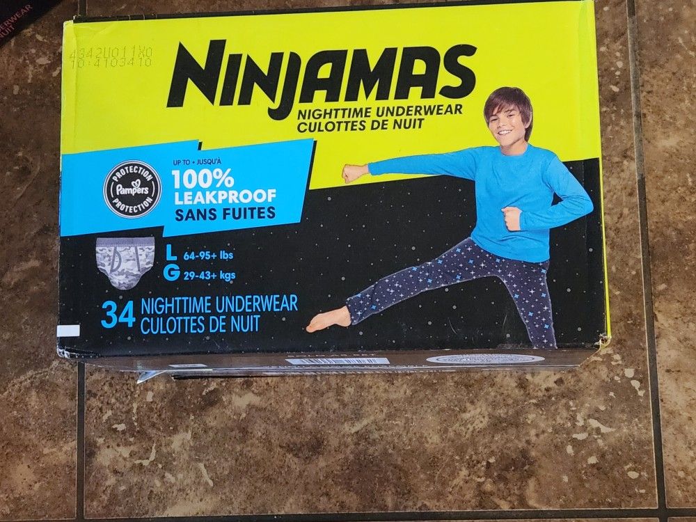 Brand New Box Of Ninjamas Boys Nightime Underwear Size Large 64-95+ 34 Count