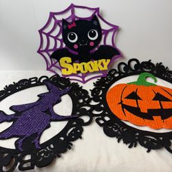 Halloween Felt Wall Décor Set Pumpkin Witch Bat Spooky Sign