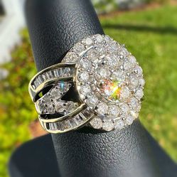 Jewelry 10k solid yellow gold natural diamond baguette 4.50CTW cluster ring size 7.00