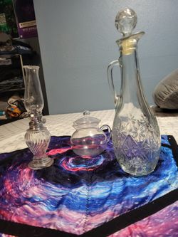 Crystal Teapot, Lamp, And Decanter