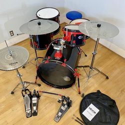 Ddrum Diablo complete drum set 22 12 15 16 14” new quiet cymbals throne 2 leg hihat double pedal $450 cash In Ontario 91762. Sticks brushes key cymbal