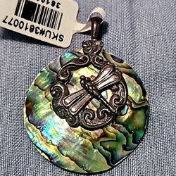 Abalone Shell Dragonfly Sterling Silver Pendant