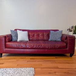 Elegant Burgundy Genuine Leather Couch Set - Used, Great Condition
