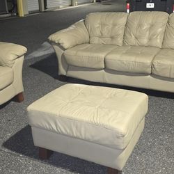 Real leather sofa & leather chair & leather ottoman set. (DELIVER OPTION)