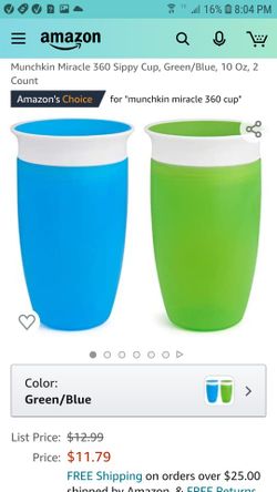 Munchkin Miracle 360 Sippy Cup, Green/Blue, 10 Oz, 2 Count