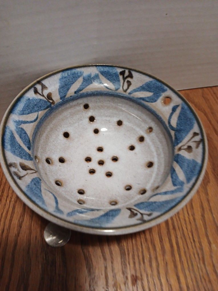 Handmade 7"+3" Blue salt glazed lead free food safe Stoneware colander $23