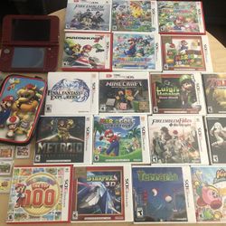 Red 3ds With 25 Games and case