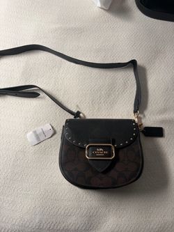 NWT Coach Morgan Saddle Bag In Signature Canvas With Rivets Gold Brown Black