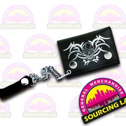 LEATHER TRIFOLD BIKER WALLET WITH CHAIN