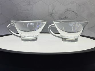 Set of (2) Clear Glass Flare Top, Heavy Thick Base Coffee / Tea Cups. Excellent condition.