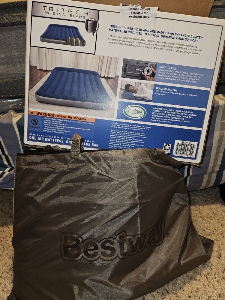 Queen Airbed With Built In Pillow And Pump