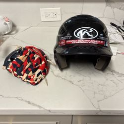 Kid Baseball Glove and Helmet