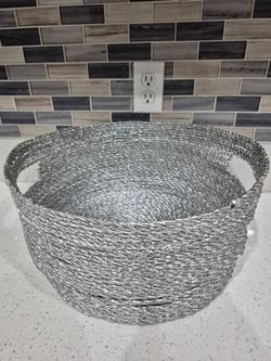 Like New Large Silver Glittery Woven Round Basket