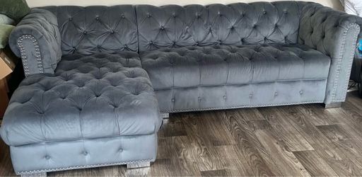 Grey velvet sectional couch