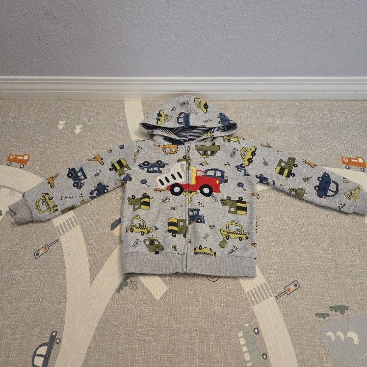4T Cars Trucks Jacket W Hoodie, Embroidered Dump Truck, Pockets