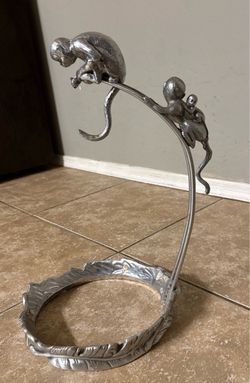 Vintage  2002 Arthur Court Aluminum Figural Monkey Banana Holder Stand -Missing Bowl-