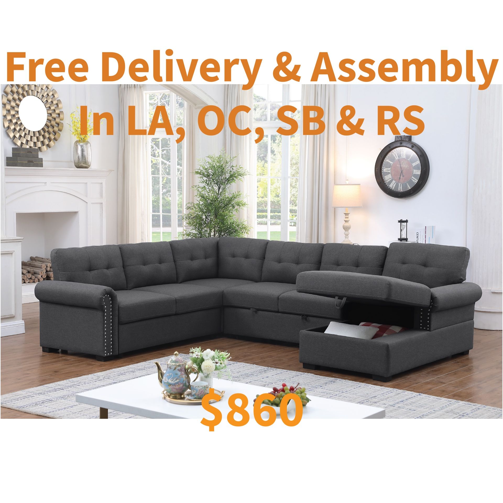 Free Delivery & Assembly | Brand New Large U-shaped Sleeper Sofa With Storage Chaise Lounge And Pull Out Bed