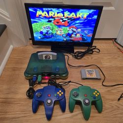 Nintendo 64 Funtastic Ice Blue With Controllers