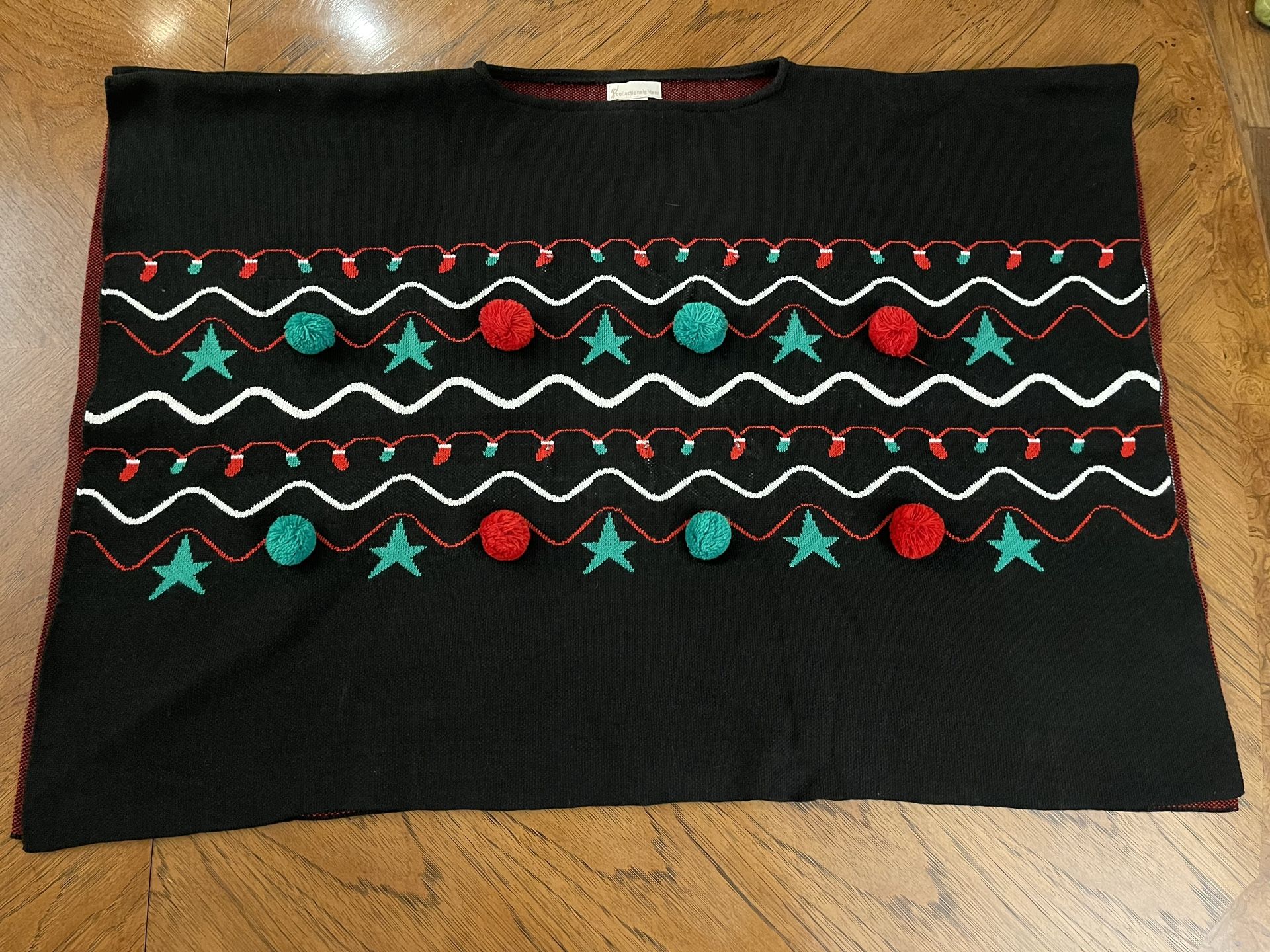 Collection Eighteen Festive Christmas Holiday Poncho (See Description About Lights)