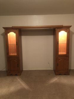 Vintage Oak Headboard w Cabinets 