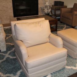 Leather Swivel Chair And Ottoman 