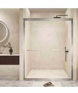56-60" W x 72" H Double Sliding Shower Door, Aluminum Frame Shower Glass Doors with 1/4" (6 mm)
