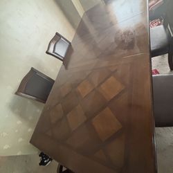 Brown Wooden Table Set With 6 Chairs