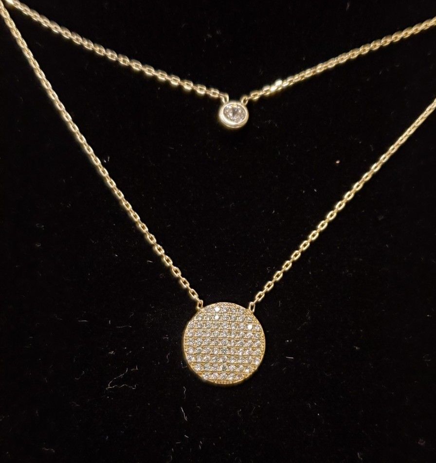 925 Sterling Silver Gold Vermeil Pave CZ Double Strand Chain Necklace