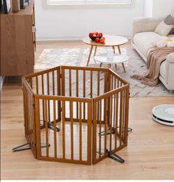 🐾 24" 6 Panel Freestanding Wooden Pet or Baby Play Pen