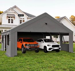 20x20FT Heavy Duty Carport Canopy,Extra Large Portable Car Tent Garage with Roll-up Windows and All-Season Tarp Cover,Removable Roof&Side Walls