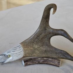 Bob B. Merry Hand Carved Eagle Head Caribou Antler Artist Anchorage AK 9.5" X 8"