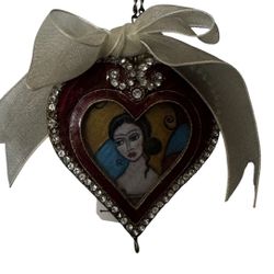 Vintage heart-shaped decorative jeweled ornament featuring a Beautiful Image That Can Be Replaced 