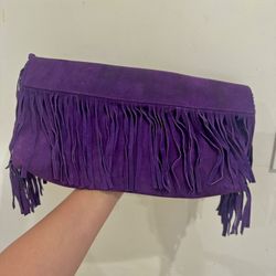 jj winters Purple Suede Fringe Clutch Bag 