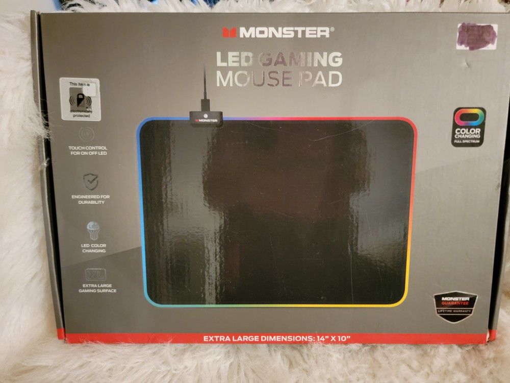 Monster LED Gaming Mousepad RGB Color Changing Large 14x10 New In Box 