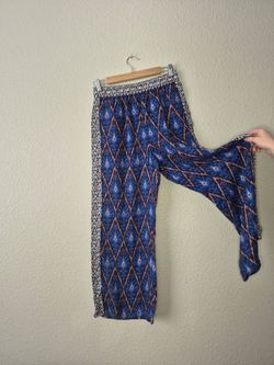 Anthropologie Vale Wide Leg Pants Women M Blue Ikat Boho Palazzo 100% Viscose