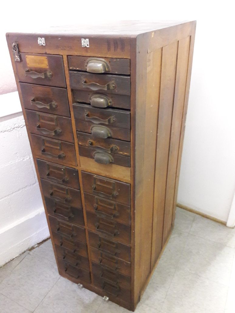 Rare antique vintage wooden machinist tool cabinet