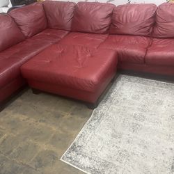 Oxblood, genuine leather sectional in great shape