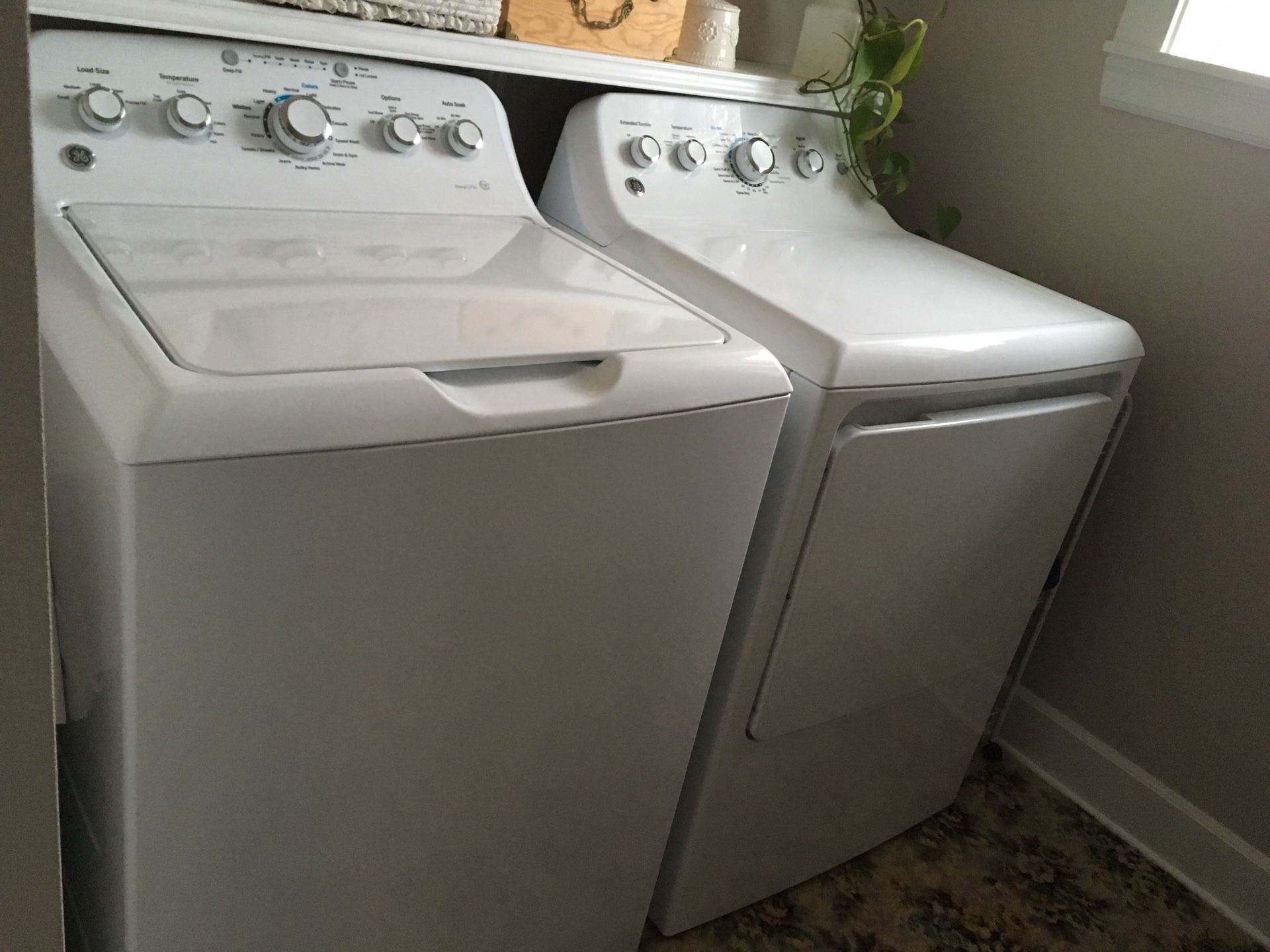 GE Washer and electric Dryer. Large capacity, energy efficient. Clean with no dents or scratches. 2 years old. 4.2 cu ft. Dryer & 7.2 cu. ft. Washer