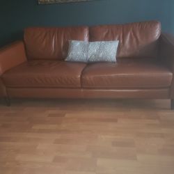 Like New All Leather Natural Tan Sofa, Chair & Black Leather Bench