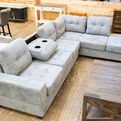 Maston Reversible Sectional Sofa Couch With Drop-Down Cup Holder