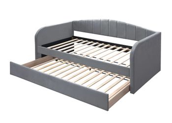🪙 Day Bed, Twin-Twin, Gray Velvet Fabric, (No Including Mattresses), New in the Box.
