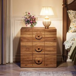 Tribesigns 3 Drawers Nightstand with Solid Handles, Wood Bedside Table with Storage, Mid-Century Modern Night Stand for Bedroom, Walnut Brown
