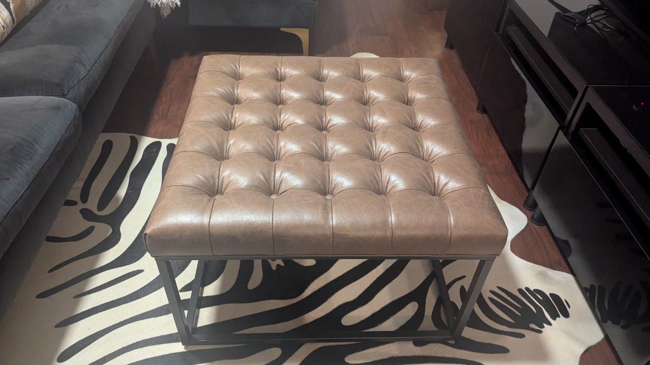 Brown Leather Footstool 