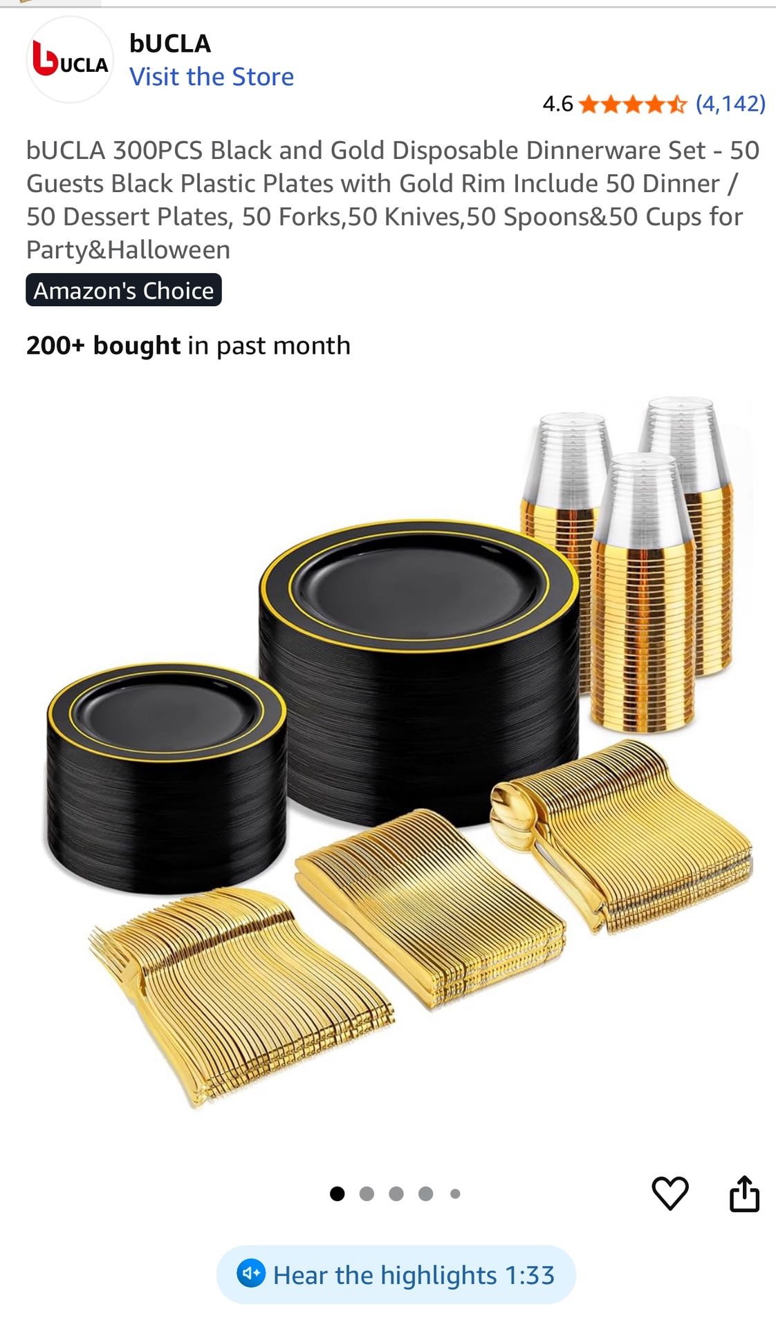 300 Pz Diner Ware Black/gold $$35