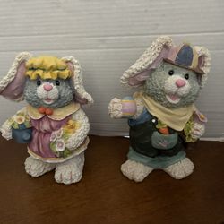 8” Tall BOY/GIRL PAIR OF EASTER HARD RESIN FIGURINES