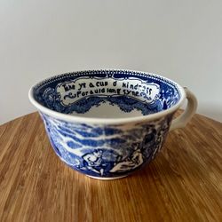 Vintage blue and white transferware oversized tea cup with "Auld Lang Syne" design