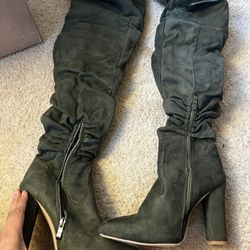 Green Suede Over Knee Boots 