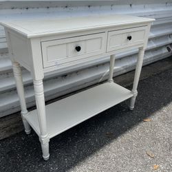 Modern White Wooden Double Drawer Side Entry Console Table! Good condition! Small blemish on front drawer. 36x14x30in