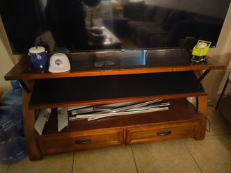 Wood TV Stand with Glass Top and Drawers