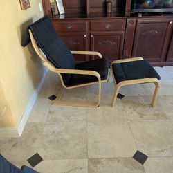 Birch wood Ikea Poang chair with ottoman.